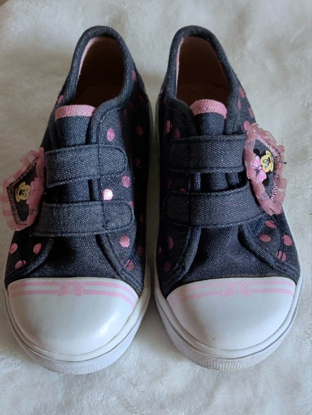 Disney Minnie Mouse Navy & Pink Polka Dot Kids Sneakers - Picture 9 of 11